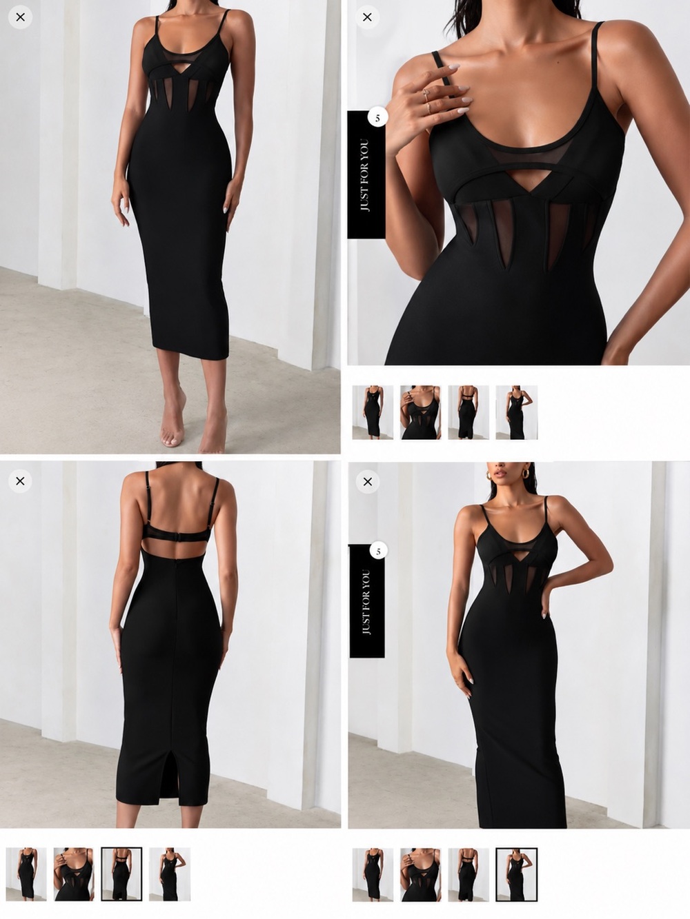 Destiny Calling | Black Bandage Mesh Cut Out Midi Dress with Bra Detail